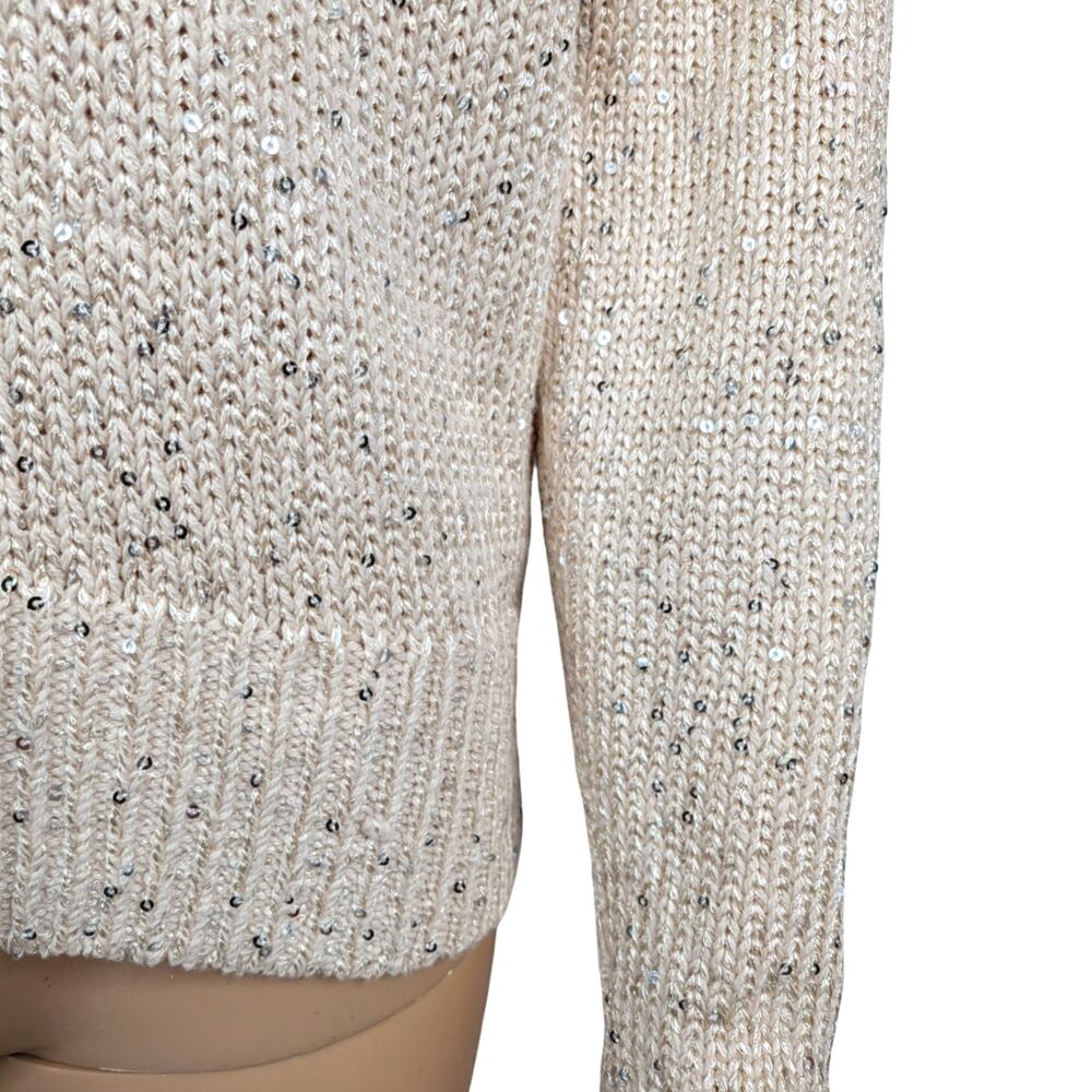 J Crew Sequin Polo Sweater XS Ivory Silver Stardust Chunky Knit Holiday Ribbed - Picture 7 of 13